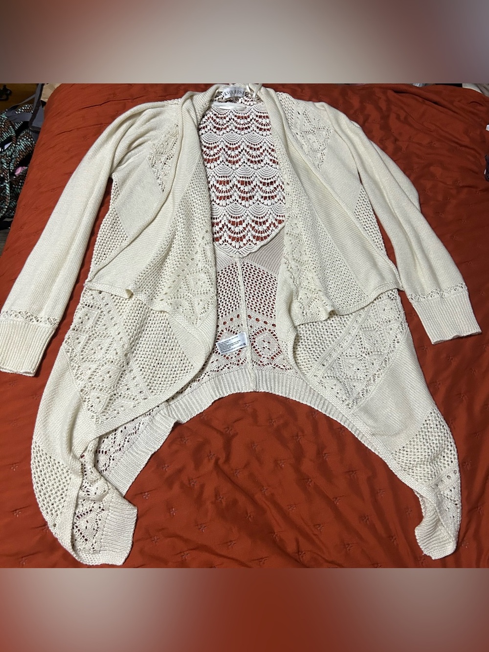 Plus size Knox Rose Crochet Open-Front Cardigan Sweater - Cream